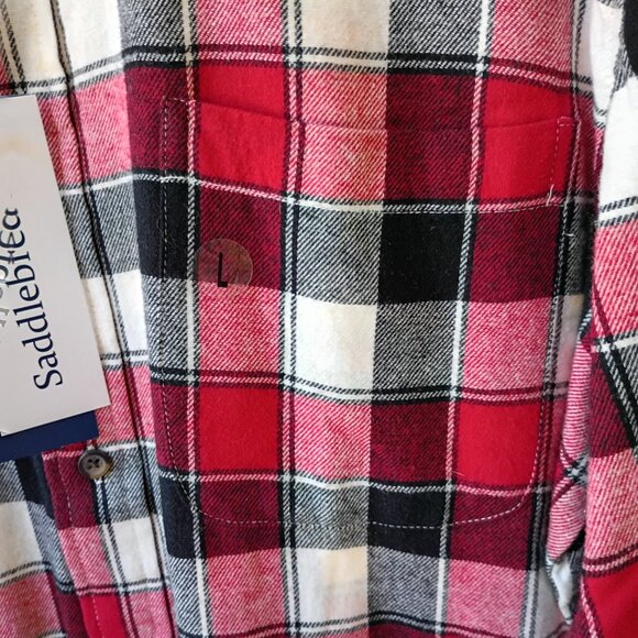 Saddlebred plaid flannel shirt size L classic fit black red cotton pocket NWT - Picture 6 of 9